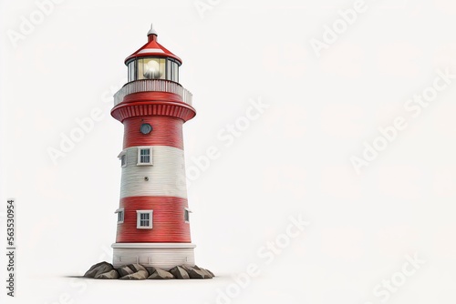 Red Lighthouse Isolated. 3D rendering. sea ​​lighthouse for navigation with decorated background modern vector design for graphics. Generative AI