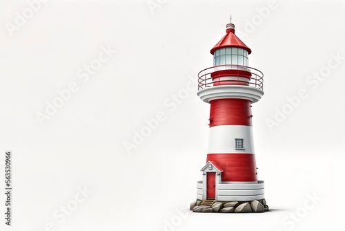 Red Lighthouse Isolated. 3D rendering. sea ​​lighthouse for navigation with decorated background modern vector design for graphics. generative ai