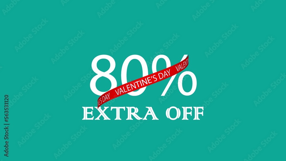 VALENTINES DAY 80 EXTRA OFF sign text banner. Holiday Valentine sale concept. 3D render VALENTINES DAY 80 EXTRA OFF sign text banner. Holiday Valentine sale concept. 3D render