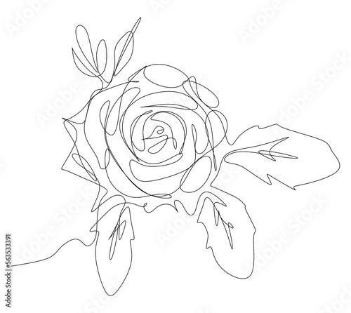 One-line art. One continues line art. hand drawn sketch of a rose on white background