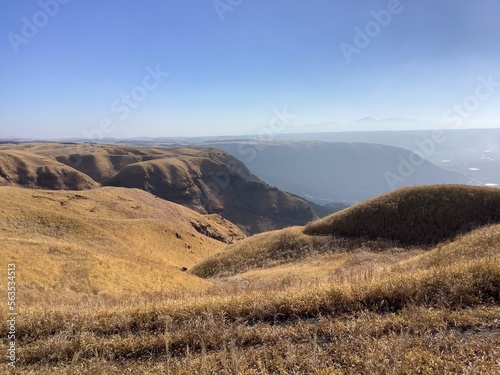 Landscape of the outer rim of the Mount Aso caldera in Kumamoto, Japan