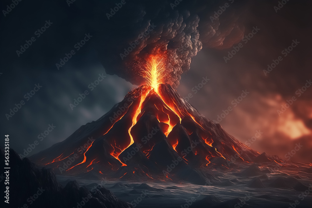 The volcano erupted violently, lava spewed from the crater With Generative AI