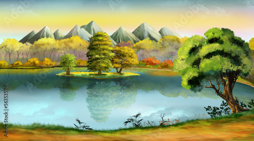 Lake in the mountains illustration