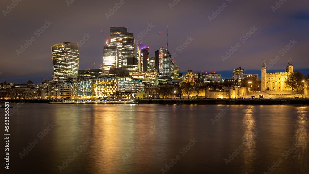 The city of London from Tower bridge in London, UK on January 2023