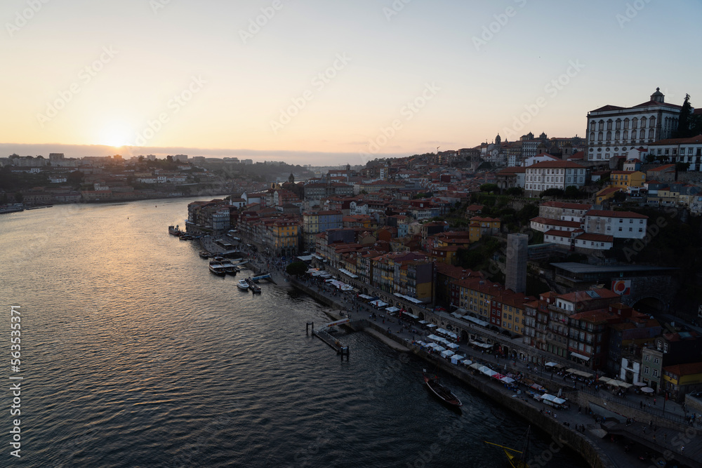 sunset over the river in Porto