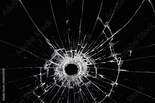 bullet hole on glass black background for overlay  transparent window