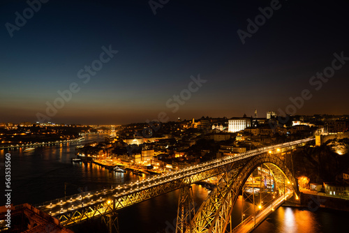 Porto by night with the bridge