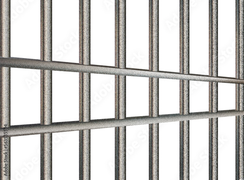 Isolated prison bar.Perspective view of steel bars