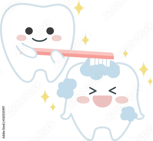 歯を磨くかわいい歯のイラスト