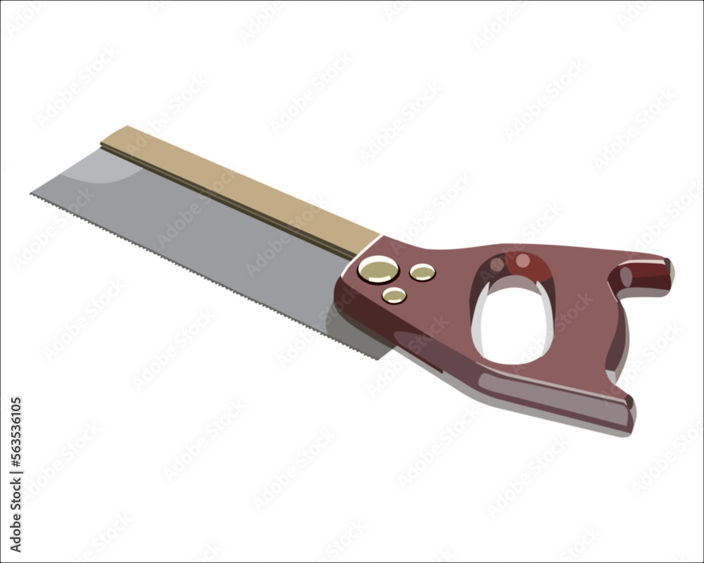Vector Illustration Hand Pruning Folding Saw isolated. Carpentry hand tools. This saw is used to cut a wide range on the large end of wood thicknesses or trim live shrubs and trees. Vector Illustration Hand Pruning Folding Saw isolated. Carpentry hand tools. This saw is used to cut a wide range on the large end of wood thicknesses or trim live shrubs and trees.