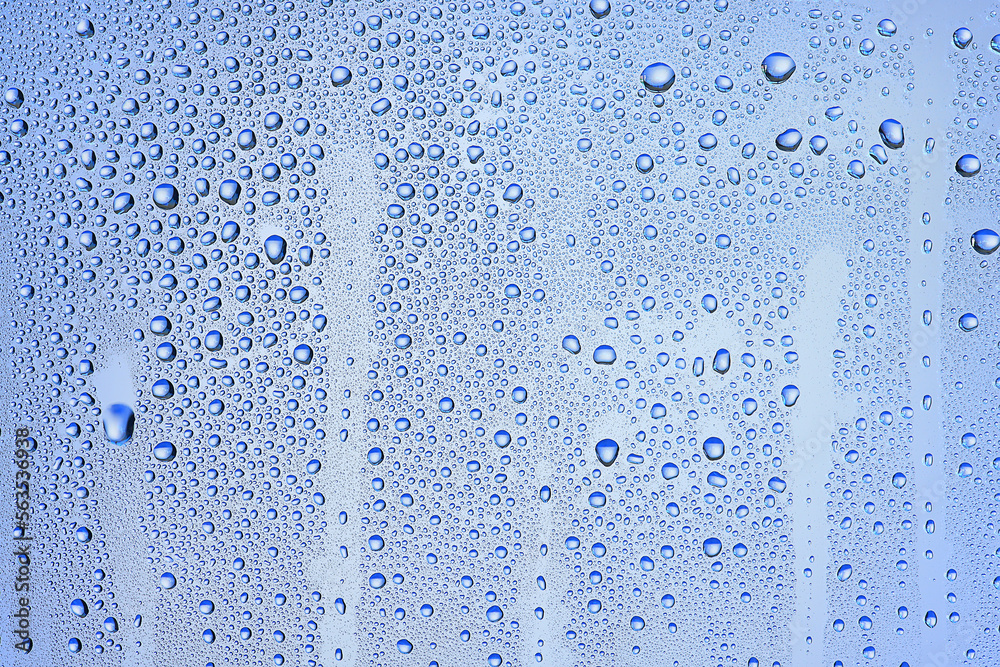 drops glass blue background abstract, transparent cold background water splashes drops glass blue background abstract, transparent cold background water splashes