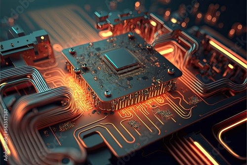 Technology illustration abstract futuristic electronic computer circuit digital board include chip pattern (Ai generated) 