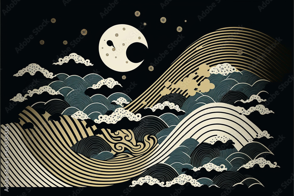 Create design that features a minimalist rendition of a traditional Japanese pattern, such as waves or Mount, Create design that features a minimalist rendition of a traditional Japanese pattern, such as waves or Mount,