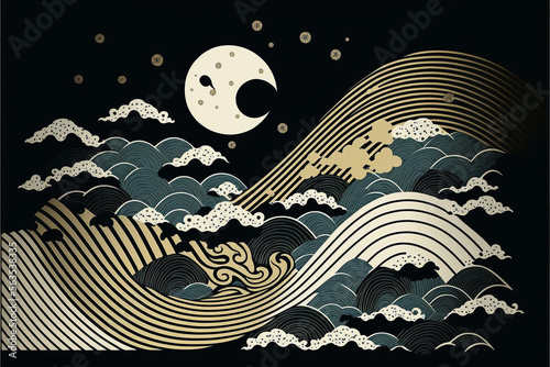 Create design that features a minimalist rendition of a traditional Japanese pattern, such as waves or Mount,