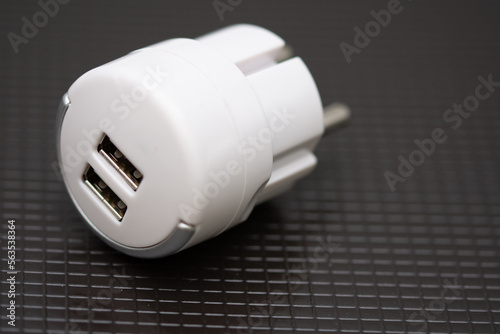 Socket adapter For charging and powering all USB devices 1 socket, 2 x USB, white
