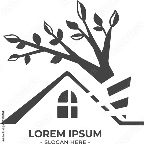 vector logo house and tree modern. Rays of light from the window of the house, tree vector logo