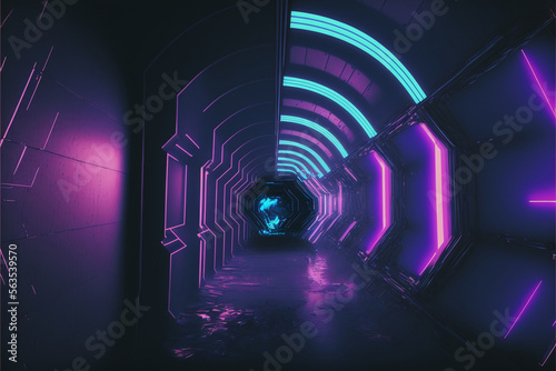 Cyberpunk Tunnel, Generative AI, Illustration