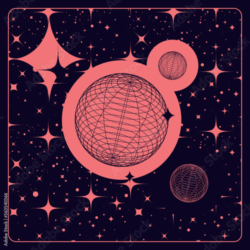 Dark monochromatic universe design with wireframe elements pattern