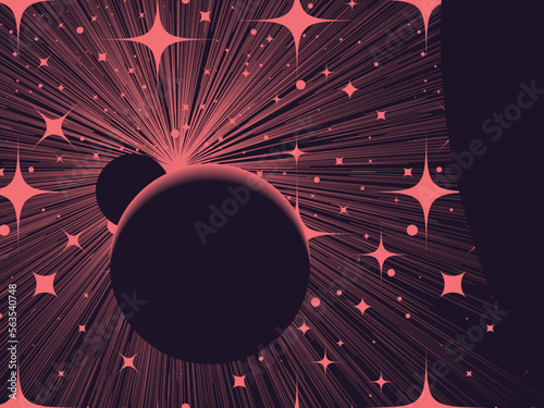 Dark retro graphic universe design with planets and stellar background.  Abrstract universe concept.