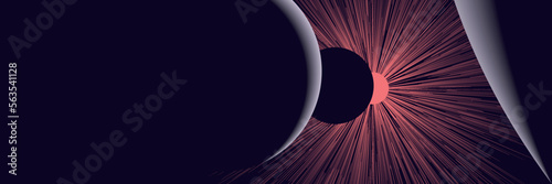 Dark Universe banner horizontal design with planet and red star in background