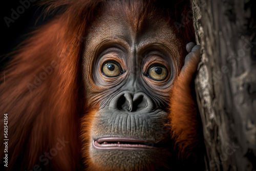 Sad orangutang. Monkey expresses emotions. Wildlife emotions. Post-processed digital AI art  © Katynn