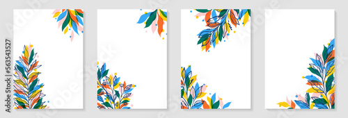 Creative minimalist Abstract art background with leaves branch and Hand Drawn doodle Scribble floral plants