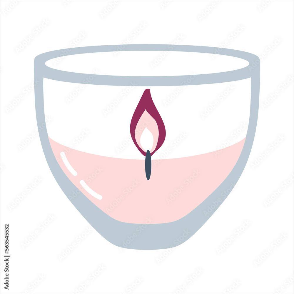 Aroma candle in a glass. Romantic and cute element for design congratulations, greeting cards, postcards, invitations, posters Aroma candle in a glass. Romantic and cute element for design congratulations, greeting cards, postcards, invitations, posters