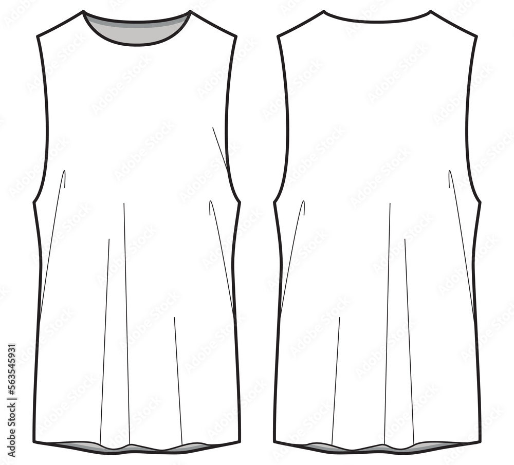 Men's sleeveless T Shirt vest flat sketch fashion illustration drawing
