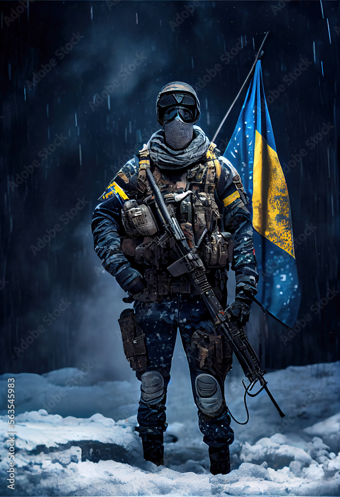 Fototapeta premium Generative AI Illustration of Soldiers in Ukraine war