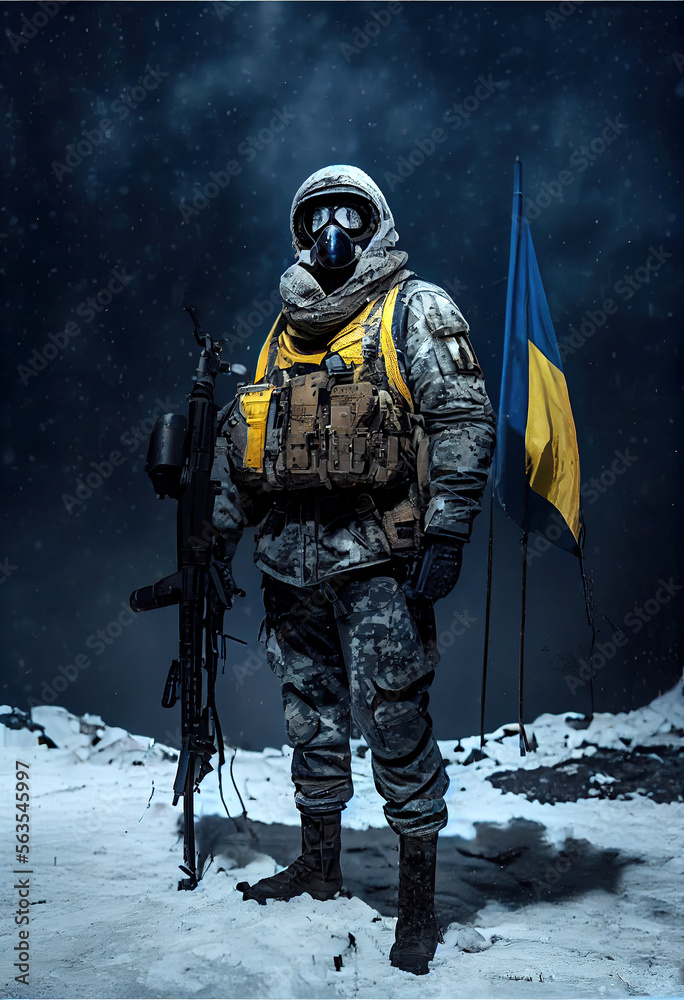 Naklejka premium Generative AI Illustration of Soldiers in Ukraine war
