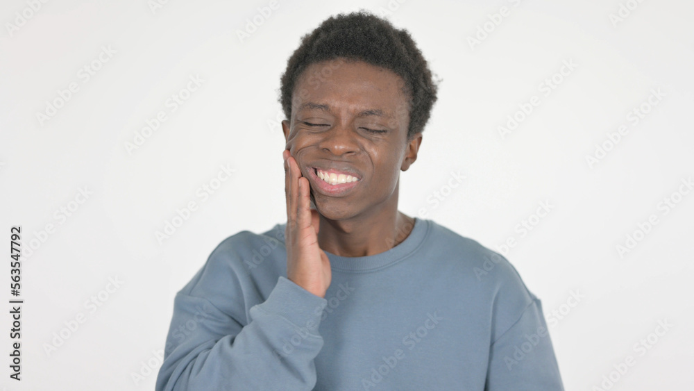 Young African Man having Toothache on White Background Young African Man having Toothache on White Background