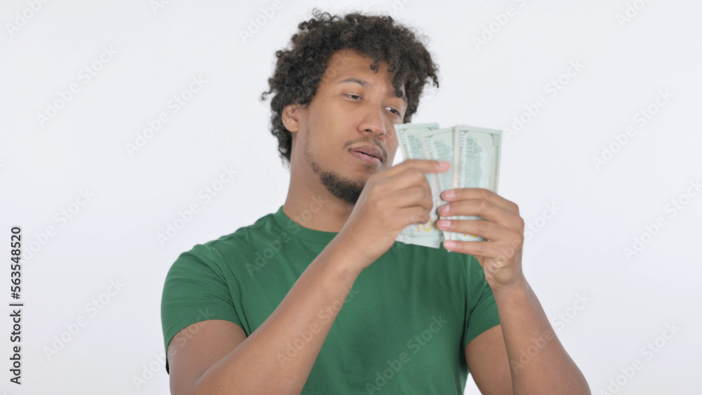 African Man Counting Dollars on White Background African Man Counting Dollars on White Background