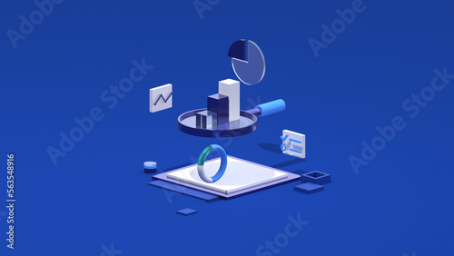  3D Business Illustration: Power and Efficiency. Business Growth Illustration. 3d illustration. 3d magnifier photo