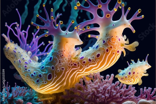The strikingly colorful nudibranchs of the ocean. Generative AI © Kanisorn