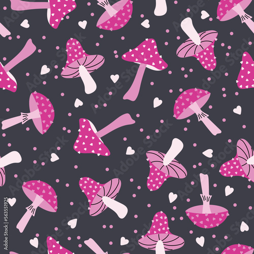 Mushroom Cute Seamless pattern Vector design, Valentines day repeat pattern