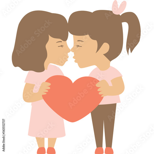 female couple getting married Cartoon LGBT woman couple wearing wedding dress cartoon valentine's day wedding illustration