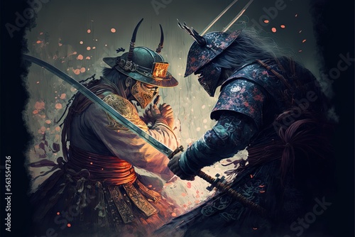 Warrior samurai in heavy armour. Ronin samurai fantasy character. Generative Ai.