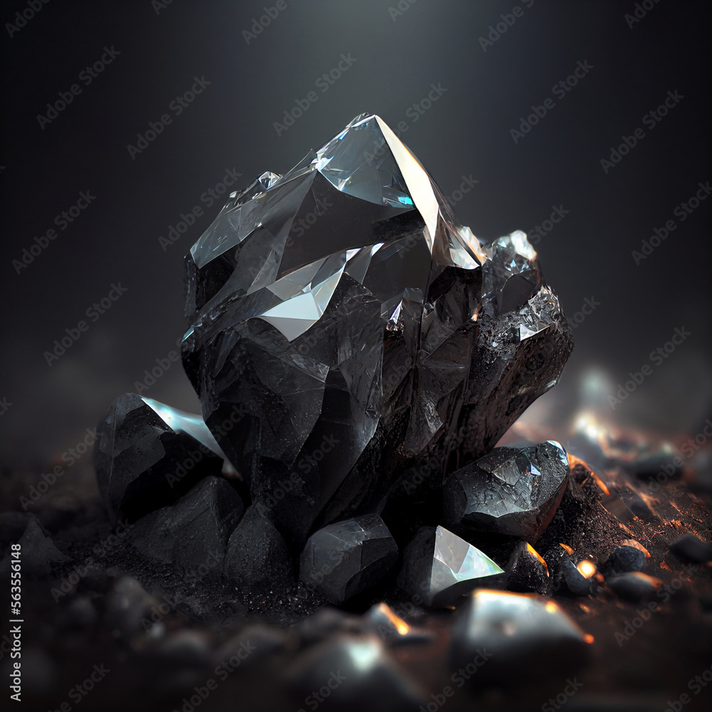 Large Shiny Diamond Rough Gem Stone with Black Dirty Coal Carbon Element Generative AI Tools Technology illustration