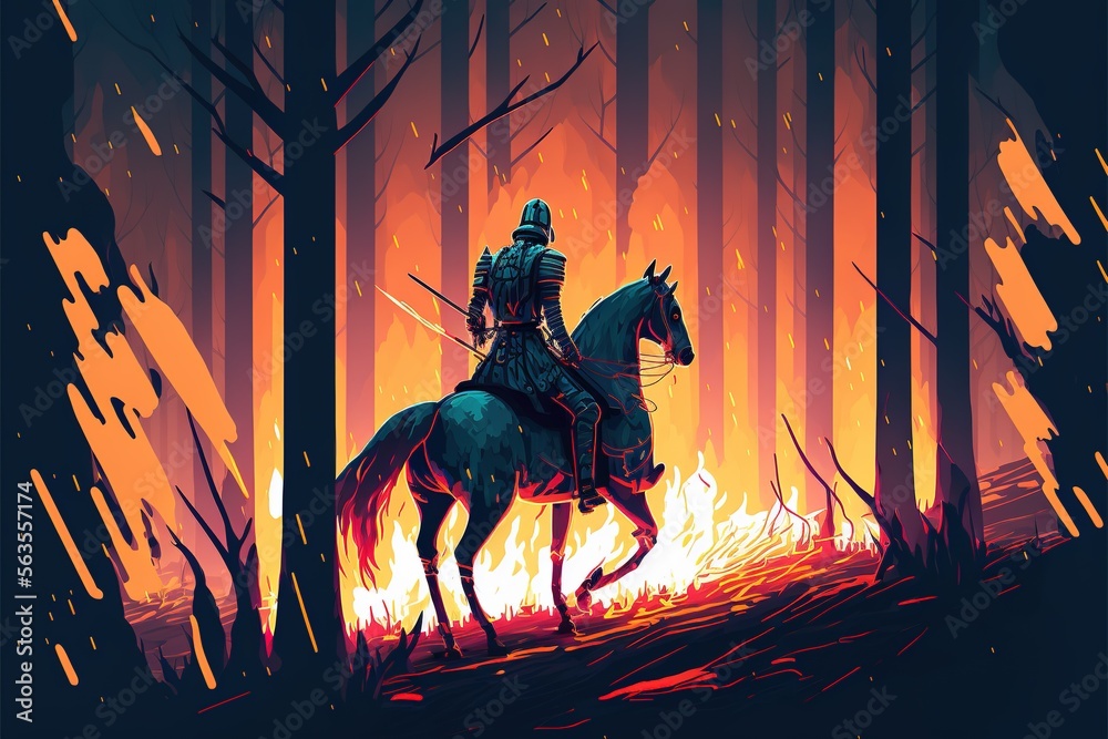 The knight warrior with his spear riding on horse. illustration. anime. Digital painting art. digital painting style. generative AI