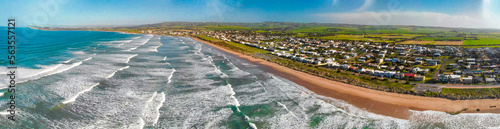 Victor Harbor coastline in South Australia, panoramic aerial view from drone at sunset photo