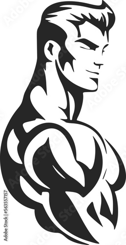 Minimalistic black and white logo with the image of a Muscled man. Good for the gym.