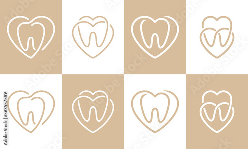 dental care logo. simple minimalist love heart tooth line inspiration vector design.