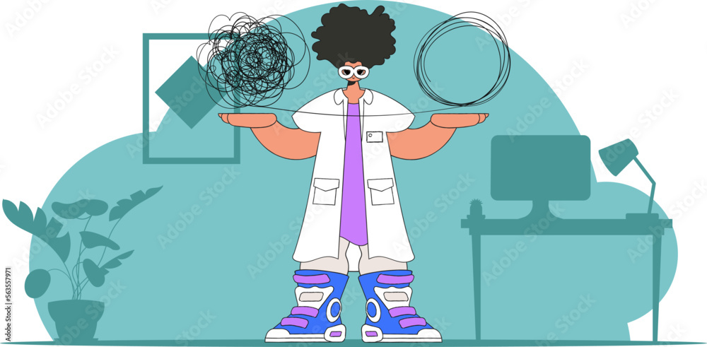 Naklejka premium Help concept Man with mental problems. The psychologist doctor unpacks a tangle of thoughts.