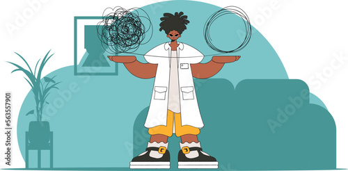 Help concept A person consumed by a sense of hopelessness and despair. The doctor unpacks the tangle of thoughts.