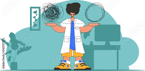 Help concept Man with mental problems. The specialist unpacks the tangle of thoughts.