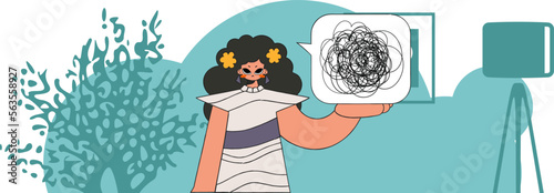 A person consumed by a sense of hopelessness and despair. The girl shows that he is trying to unravel his tangled thoughts.