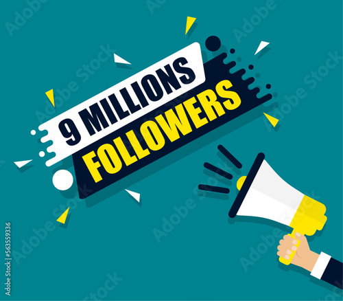 Megaphone with 9 million followers. Banner for business, marketing and advertising.