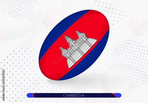 Rugby ball with the flag of Cambodia on it. Equipment for rugby team of Cambodia.