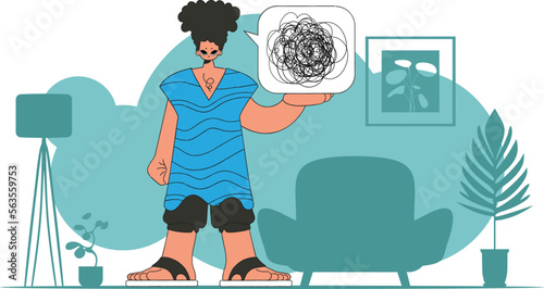 Man with depression. The man shows that he has a mess in his head.
