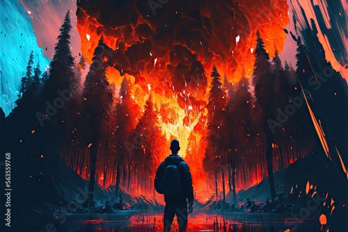 Apocalypse destroying life on earth illustration. Generative AI